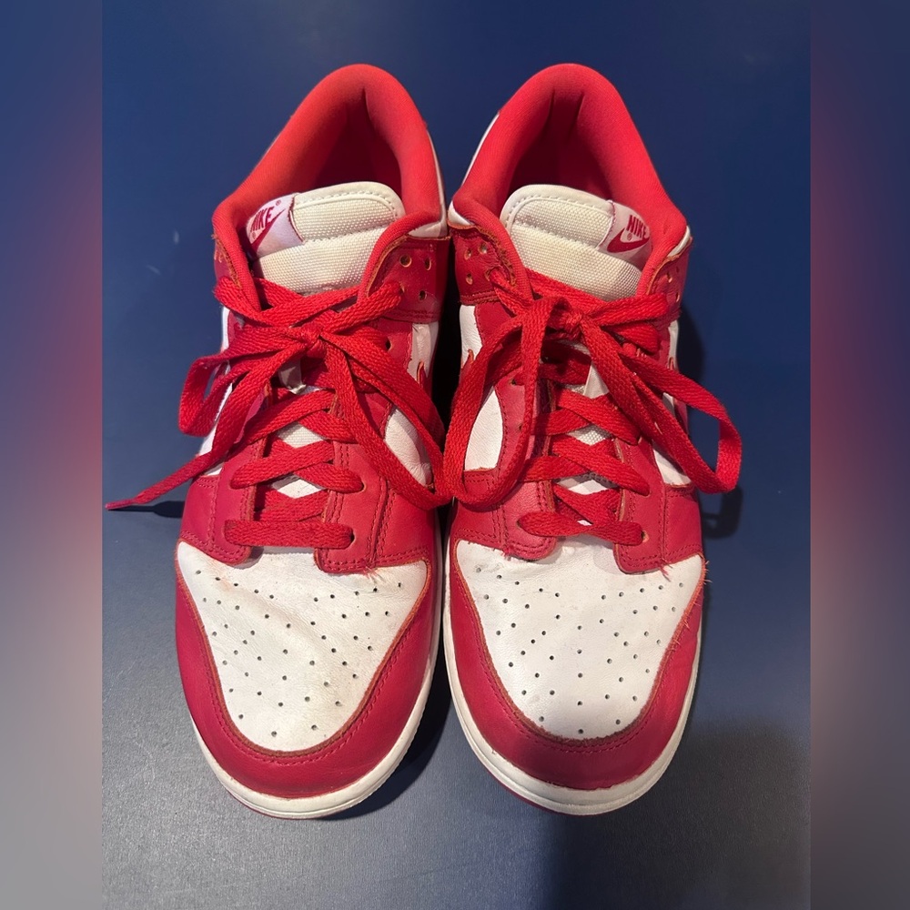 Men’s Red and White Nike Dunk Sneakers
